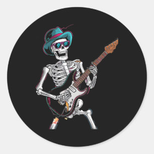 Guitar Ghost Vintage Rocker Skelett T-Shirt Runder Aufkleber
