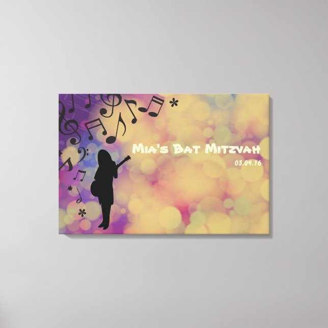 Guitar Girl Bat Mitzvah Sign-In Board Leinwanddruck (Vorderseite)
