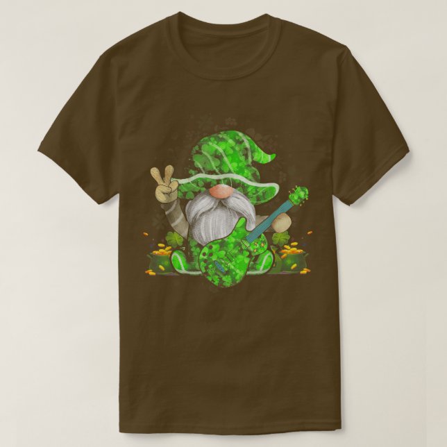 Guitar Gnomes Green Kleeblatt Patricks Day T-Shirt (Design vorne)