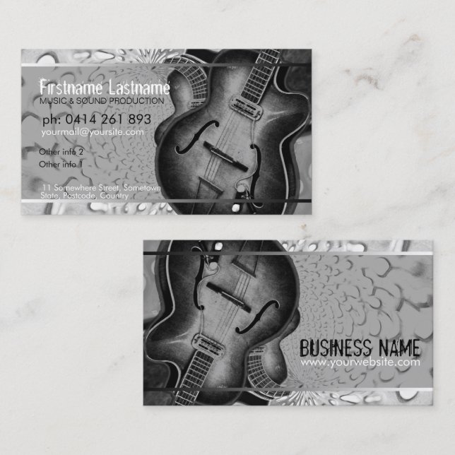 GUITAR Gray Black Music Business Card Visitenkarte (Vorne/Hinten)