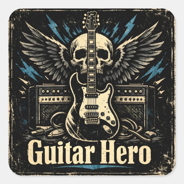 Guitar Hero – Rock Player Icon Quadratischer Aufkleber (Vorderseite)