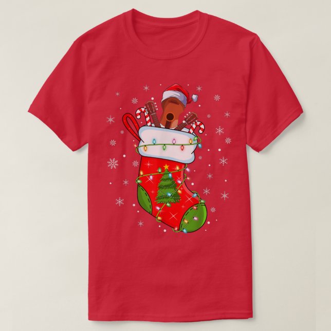 Guitar In Christmas Socks Funny Santa Guitar Xmas  T-Shirt (Design vorne)