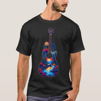 Guitar Lake Reflections Wald Kiefernbaum Mond Camp T-Shirt