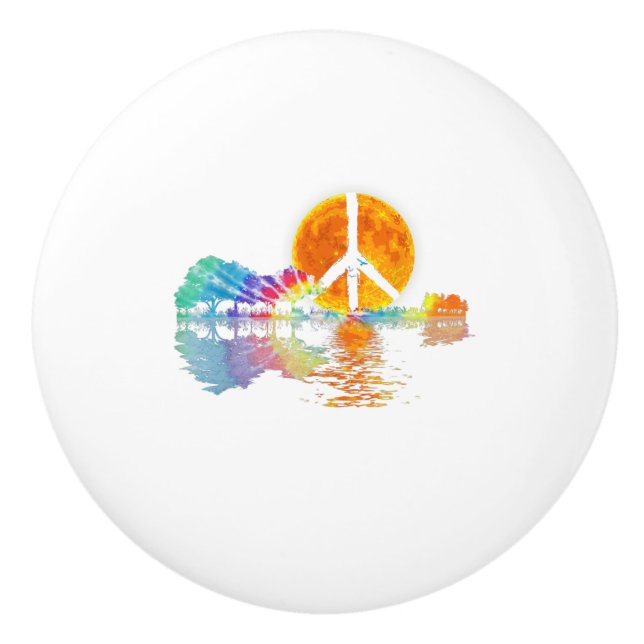 Guitar Lake Shadow Peace Liebe Guitar Hippie Keramikknauf (Vorderseite)