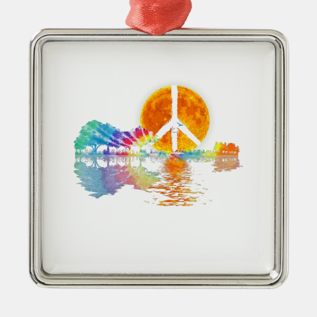 Guitar Lake Shadow Peace Liebe Guitar Hippie Ornament Aus Metall (Vorne)