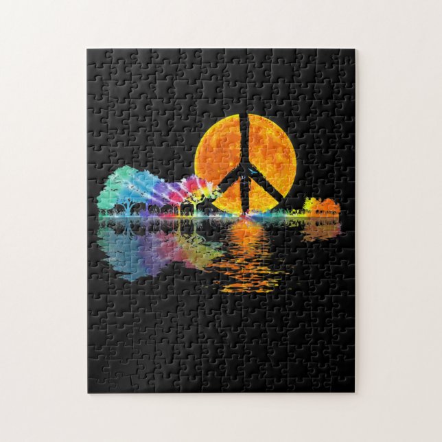 Guitar Lake Shadow Peace Liebe Guitar Hippie Puzzle (Vertikal)