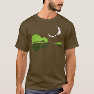 Guitar Lake Shadow Tree Moonlight Love Guitar T-Shirt