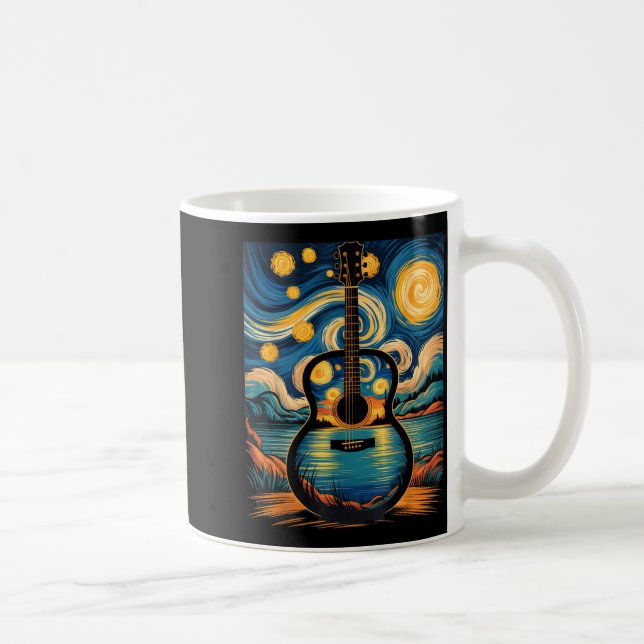 Guitar Lake Starry Night Music Guitarist Van Gogh  Kaffeetasse (Rechts)