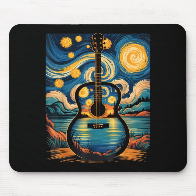 Guitar Lake Starry Night Music Guitarist Van Gogh  Mousepad (Vorne)