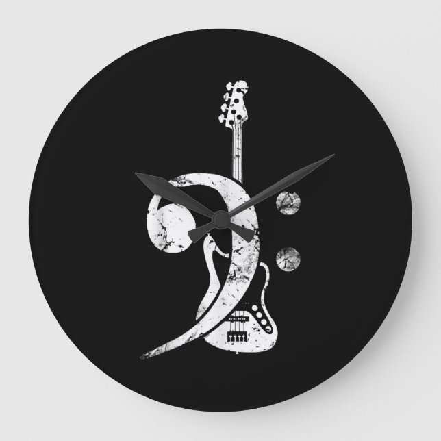Guitar Lover | Bass Clef Bass Guitar Große Wanduhr (Vorderseite)