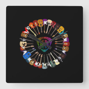 Guitar Lover   Gitarrenvielfalt Quadratische Wanduhr