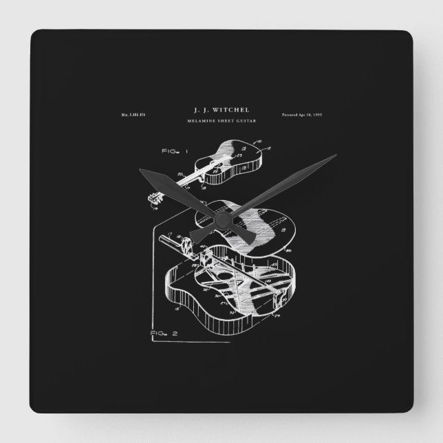 Guitar Lover | Martin Guitar Patent Quadratische Wanduhr (Vorderseite)