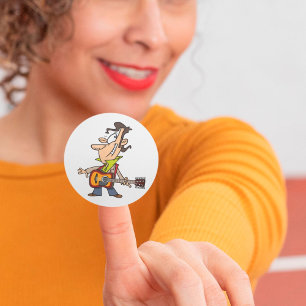 Guitar Man Rockstar Runder Aufkleber