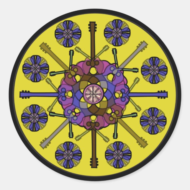 Guitar Mandala Runder Aufkleber (Vorderseite)