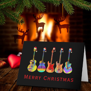 Guitar Merry Christmas Funny Psychedelic Music Feiertagskarte