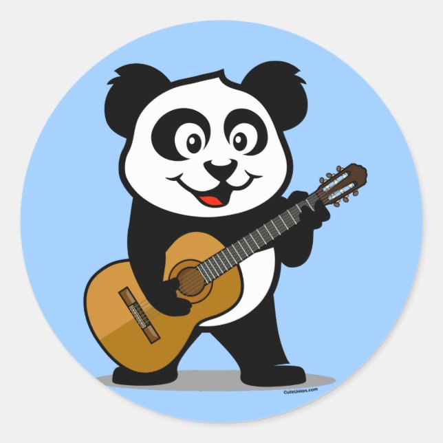 Guitar Panda Runder Aufkleber (Vorderseite)