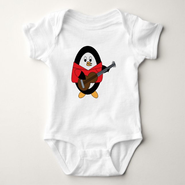 Guitar Penguin Süße Tier Baby Strampler (Vorderseite)