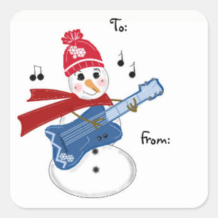 Guitar Player Snowman Quadratischer Aufkleber