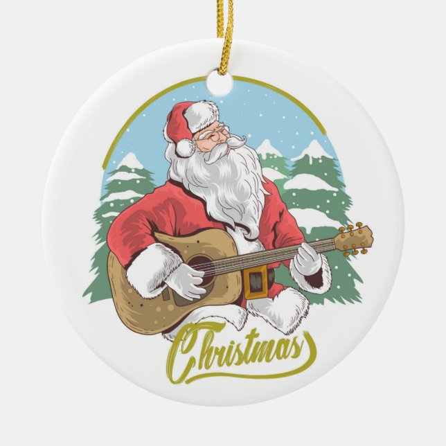 Guitar Playing Santa Claus | Weihnachten Keramik Ornament (Vorne)