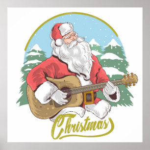 Guitar Playing Santa Claus   Weihnachten Poster