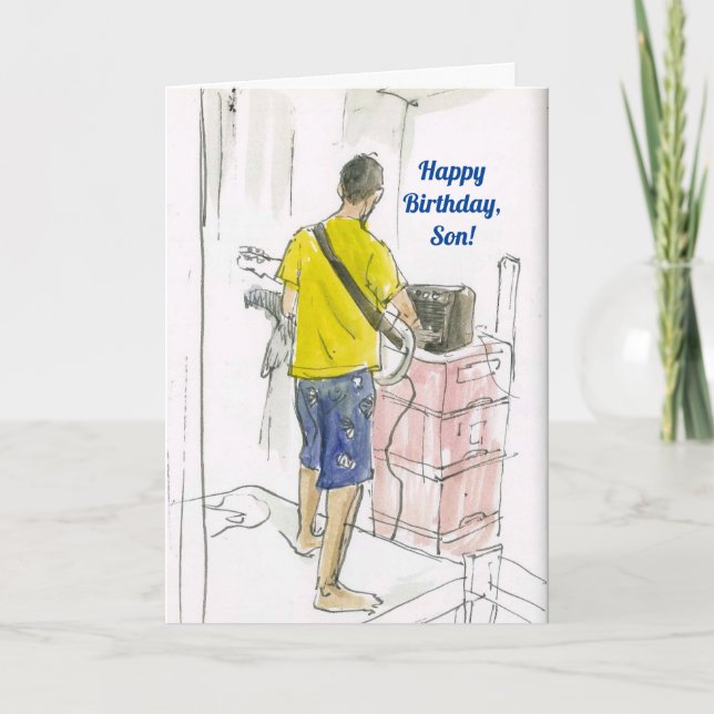 GUITAR PLAYING SON BIRTHDAY CARD DANKESKARTE (Vorderseite)