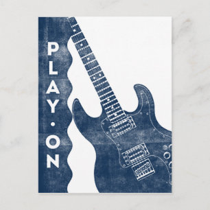 Guitar Postcard - Vintag Retro Navy White Postkarte