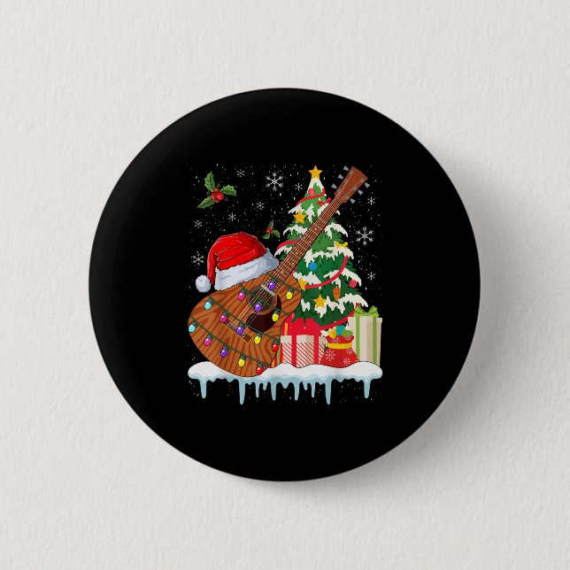 Guitar Santa Hat Christmas Musicians Guitars  Button (Vorderseite)