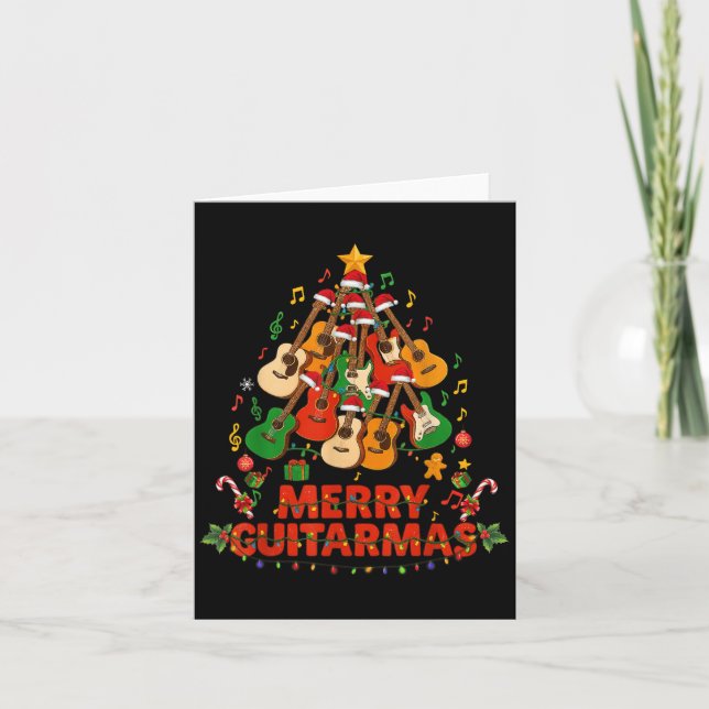Guitar Santa Hat Christmas Tree Funny Music Loves  Karte (Vorderseite)