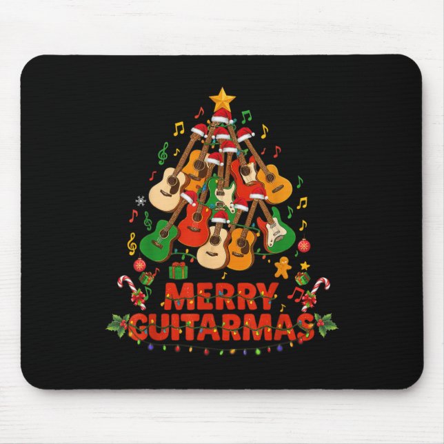Guitar Santa Hat Christmas Tree Funny Music Loves  Mousepad (Vorne)