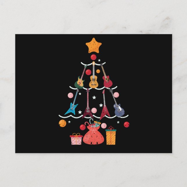 Guitar Santa Hat Christmas Tree Funny Postkarte (Vorderseite)