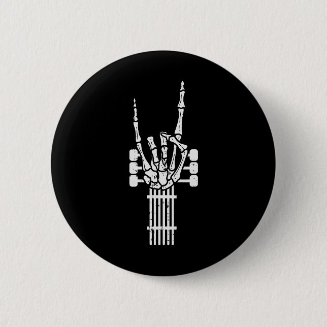 Guitar Skeleton Rock'n'Roll Rocker Sign Punk Hallo Button (Vorderseite)