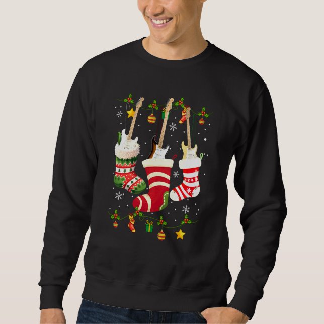 Guitar Socks Weihnachtslicht Funny Guitarist Famil Sweatshirt (Vorderseite)