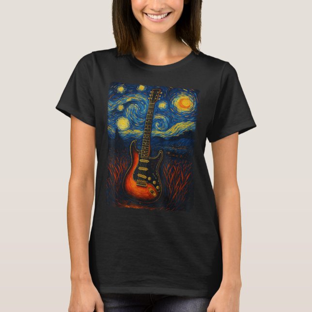 Guitar Starry Night Van Gogh Gitarrist Rock and Ro T-Shirt (Vorderseite)