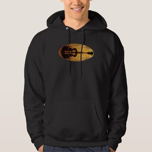 Guitar Sunset Sky Trees City Water Reflection Spec Hoodie (Vorderseite)