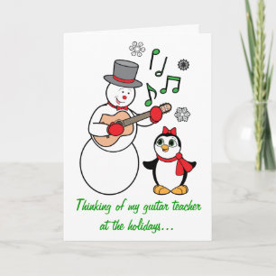 Guitar Teacher Snowman und Penguin Holiday Card Feiertagskarte