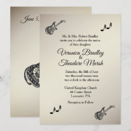 Guitar Theme Antique Gold Hochzeit Einladung