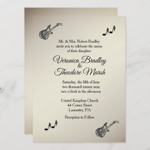 Guitar Theme Antique Gold Hochzeit Einladung