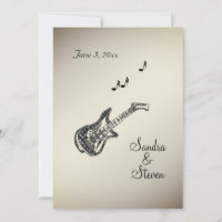 Guitar Theme Antique Gold Hochzeit Einladung