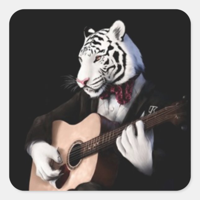 Guitar Tiger – Playful Sticker Illustration (Vorderseite)