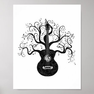 Guitar tree of life and music notes poster