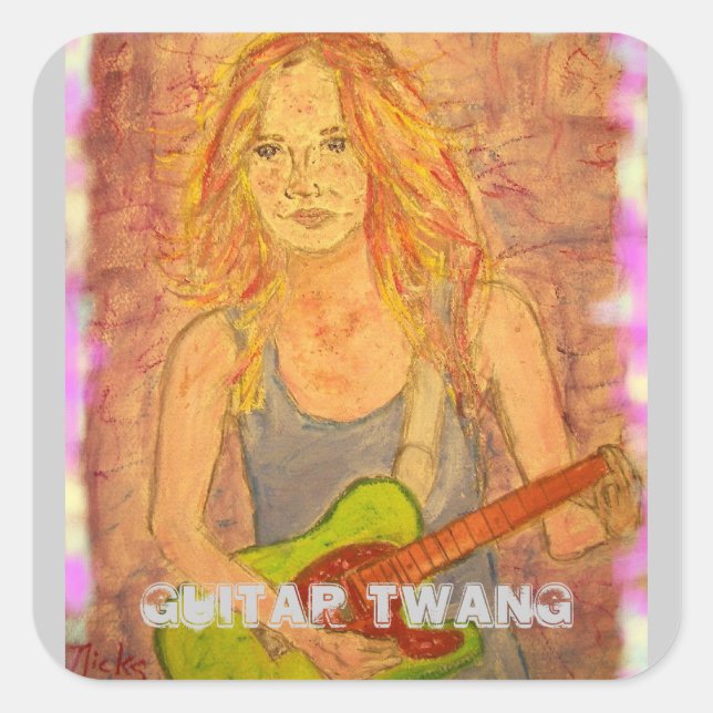 Guitar Twang Girl Quadratischer Aufkleber (Vorderseite)
