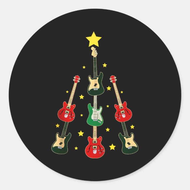 Guitar Xmas Tree Musical Guitar Lovers Guitarist C Runder Aufkleber (Vorderseite)