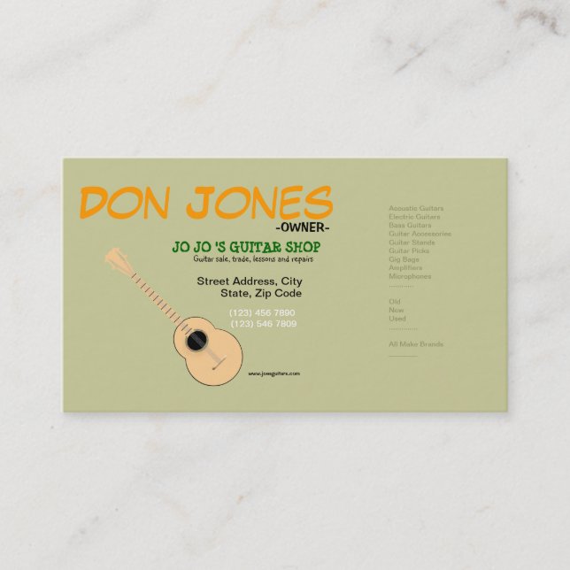 Guitarist Musician Guitar Shop Music Business Card Visitenkarte (Vorderseite)