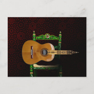 Guitarra española con Giralda de Sevilla y silla. Postkarte