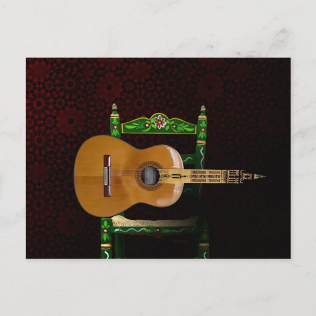 Guitarra española con Giralda de Sevilla y silla. Postkarte (Vorderseite)