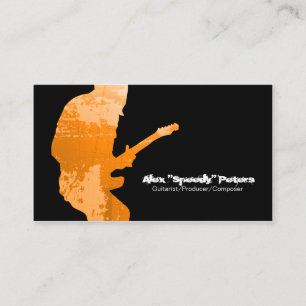 Guitarrist Grunge Orange Silhouette Business Card Visitenkarte