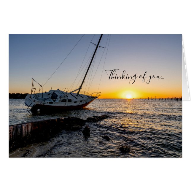 Gulf Breeze Sailboat Jetty Sunset Thinking U Card (Vorderseite (Horizontal))
