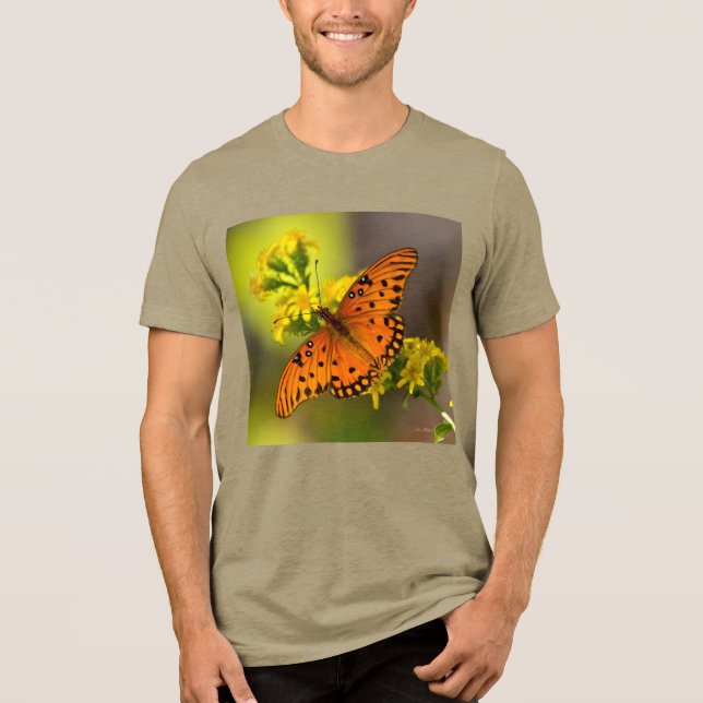 Gulf Fritillary aka Passion Butterfly on Goldenrod Tri-Blend Shirt (Vorderseite)