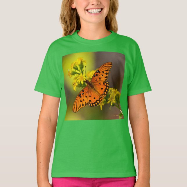 Gulf-Fritillary oder Passionsfalter auf Goldrute T-Shirt (Vorderseite)