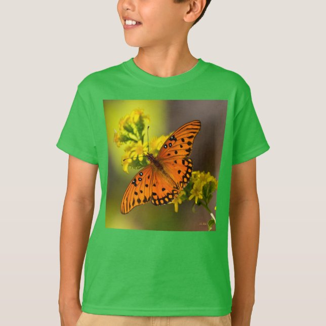 Gulf-Fritillary oder Passionsfalter auf Goldrute T-Shirt (Vorderseite)